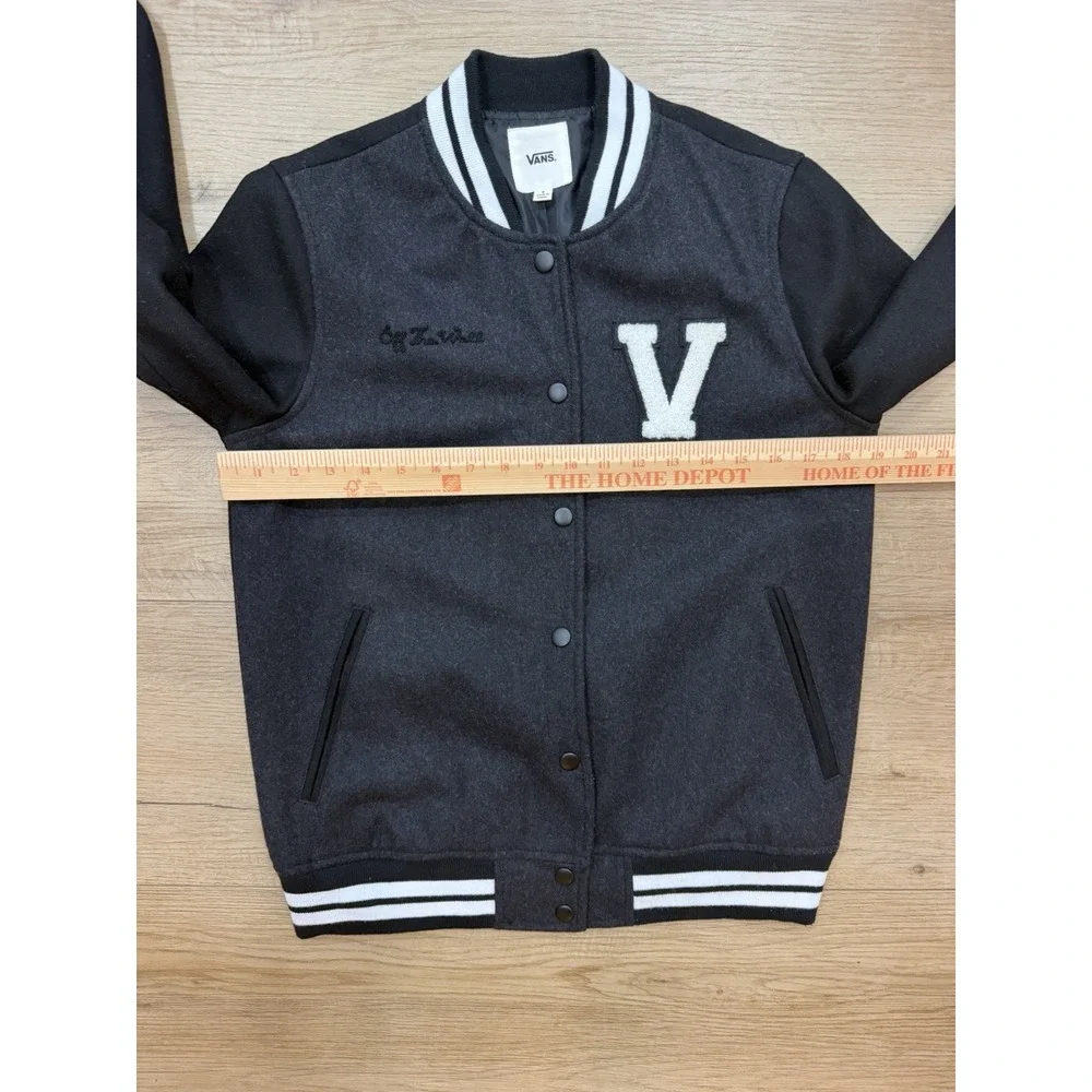 Vans Off The Wall Varsity Jacket Mens Small Black Wool Blend 2016 VN0A2XDW